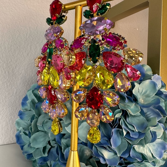 Fabulous multicolor crystal drop earrings - Picture 4 of 4
